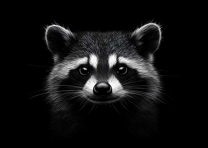 Raccoon Portrait on Black Background