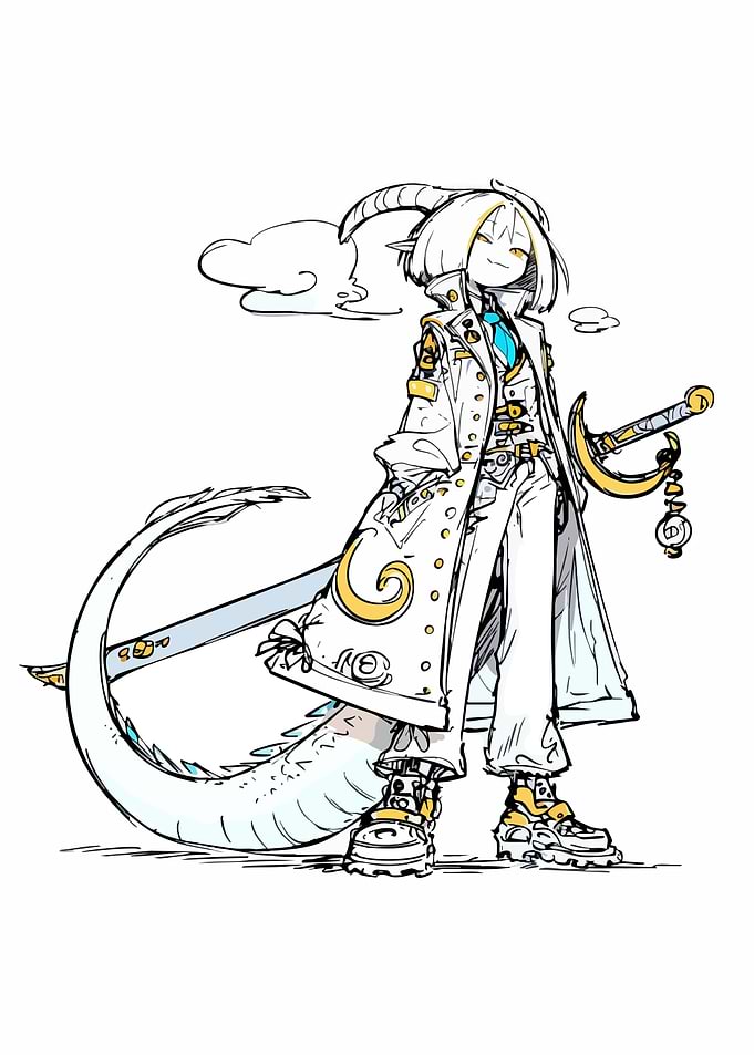 Dragon-Humanoid Character with Sword
