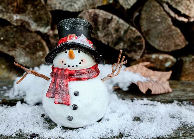 Festive Snowman Decoration with Woodpile Backdrop