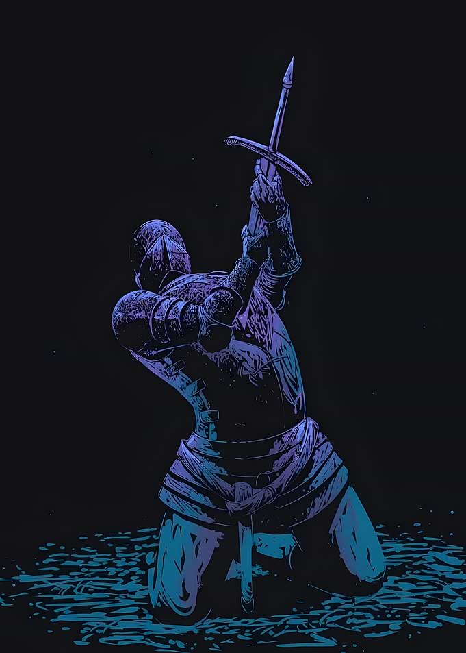 Kneeling Knight with Sword Raised