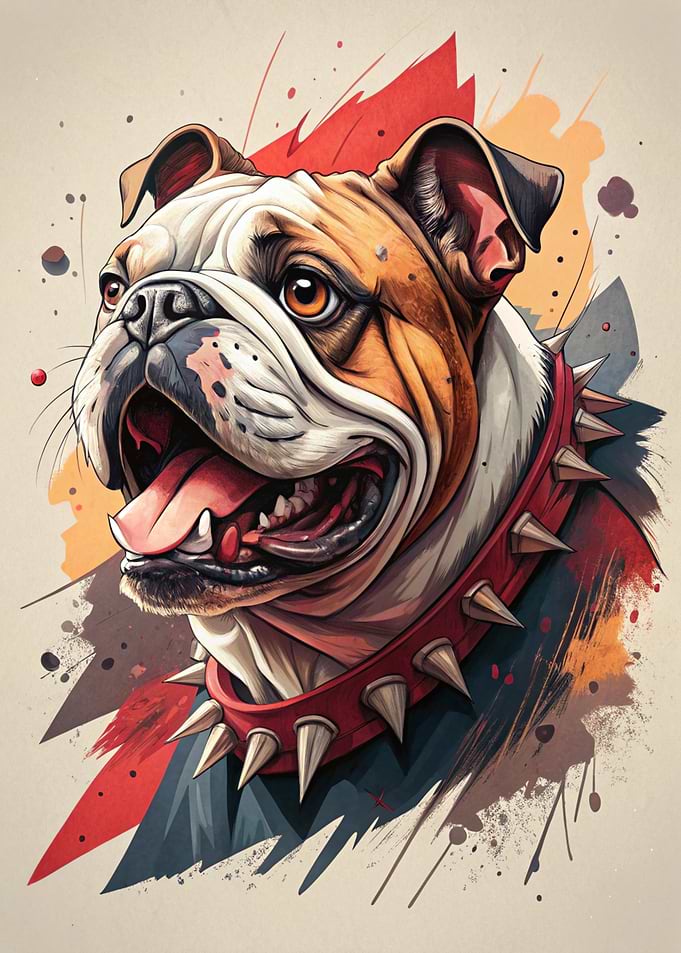 Bulldog Portrait with Spiked Collar