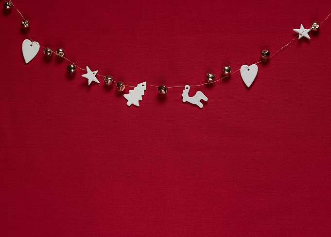 Christmas Garland on Red Background