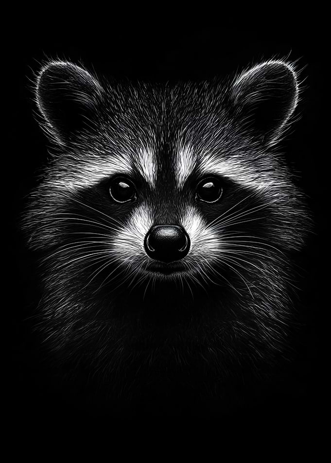 Raccoon Portrait on Black Background
