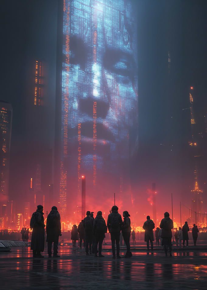 Cyberpunk Cityscape with Giant Face Display
