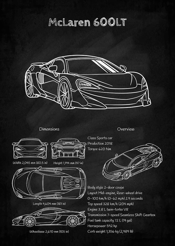 McLaren 600LT Blueprint on Chalkboard