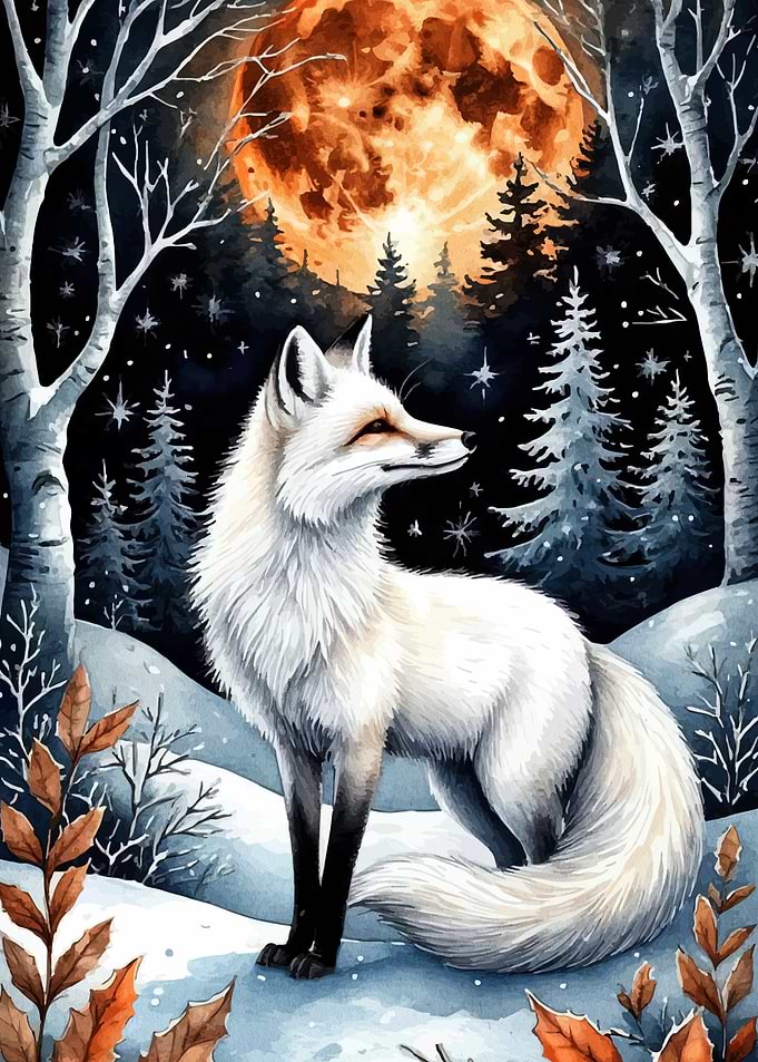 White Fox in Winter Landscape
