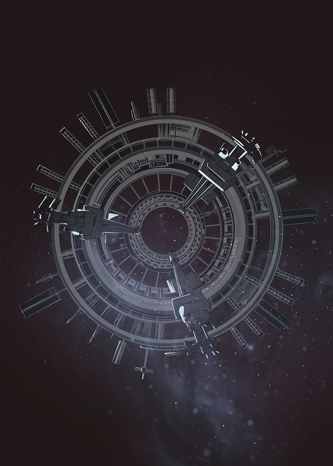 Futuristic Space Station in Deep Space