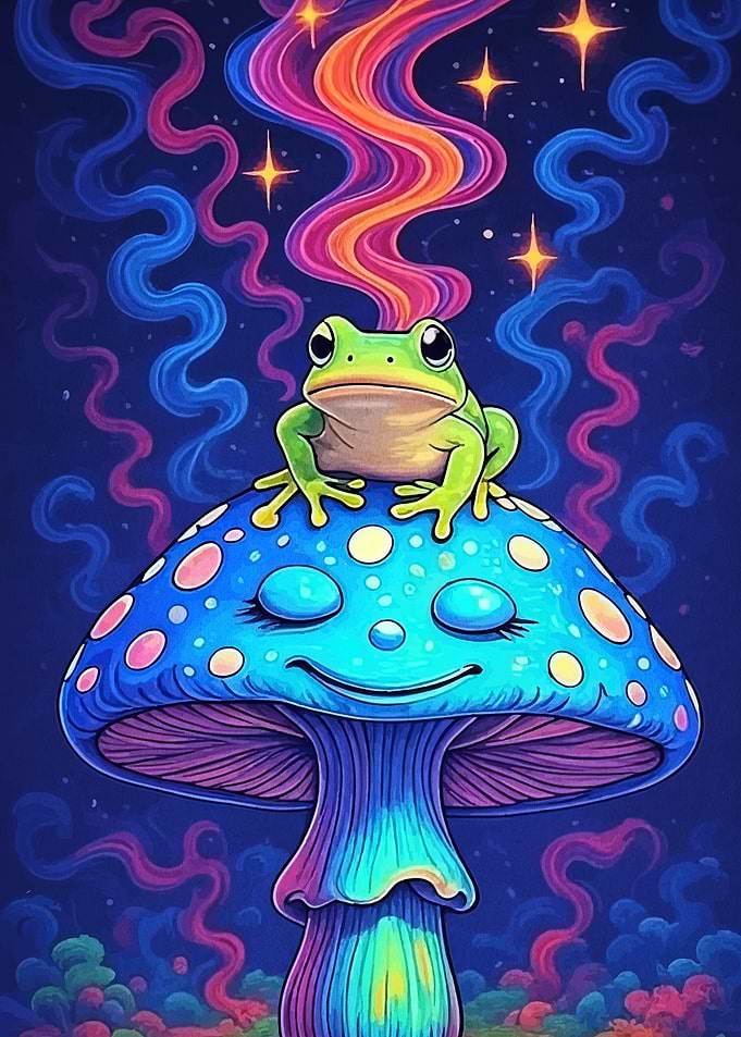 Frog on Psychedelic Mushroom