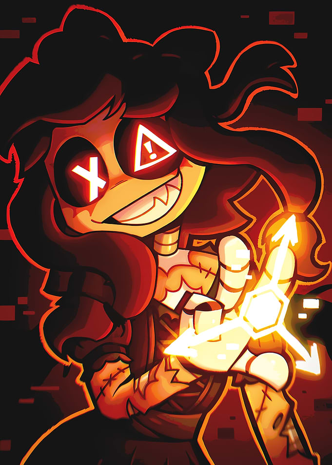 Creepy Cartoon Girl with Glowing Hand