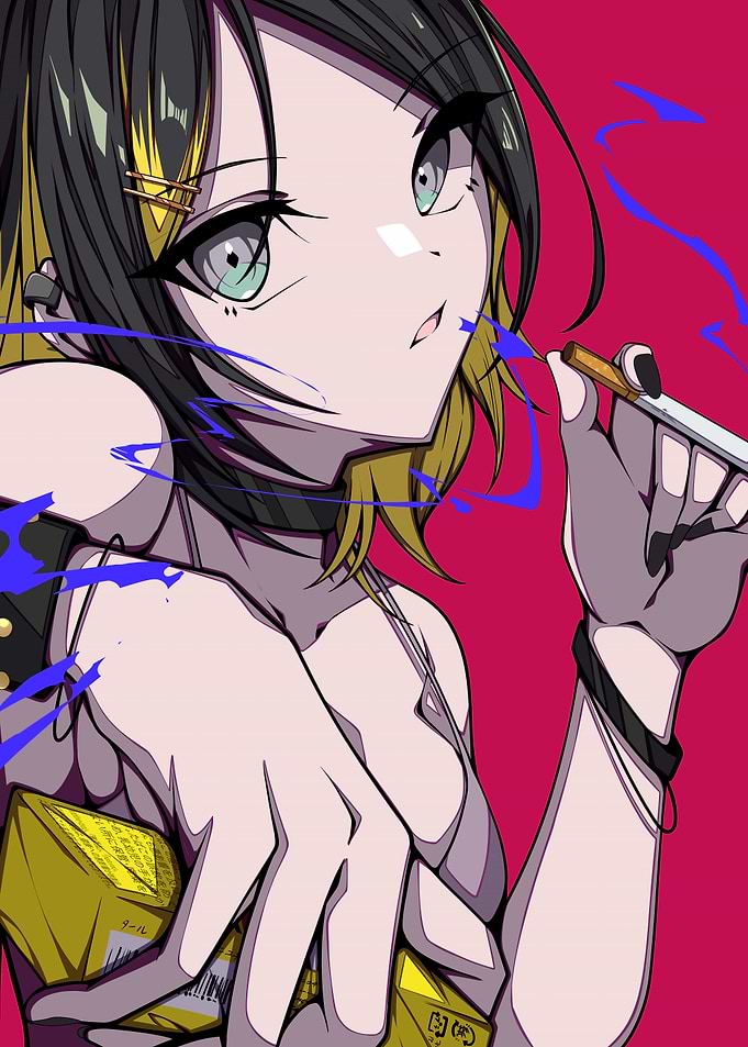 Anime Girl Smoking with Yellow Accents