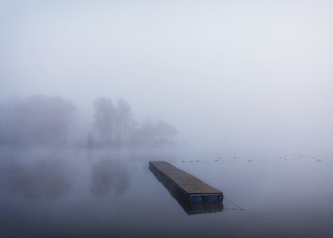 Misty Lake with Dock, Poland