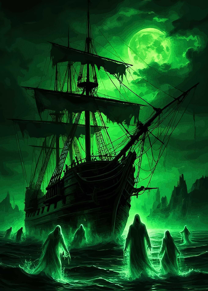 Ghost Ship Eerie Green Sea