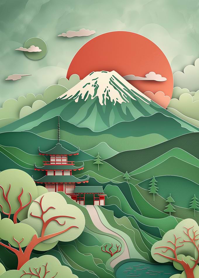 Japanese Landscape with Mount Fuji
