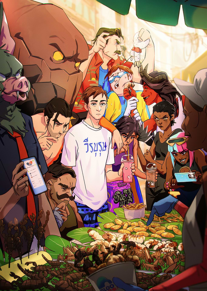 Crowded Street Food Scene Illustration