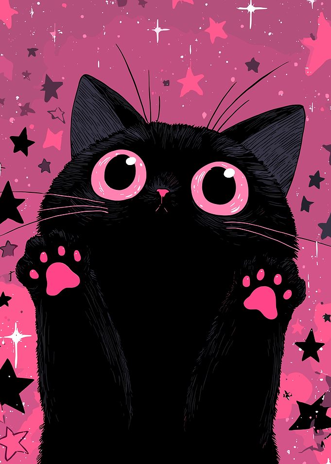 Cute Black Cat with Pink Accents