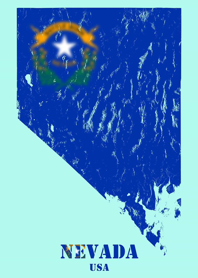 Nevada USA state Topographic Contour Relief Map blending terrain features into its emblematic colorful flag