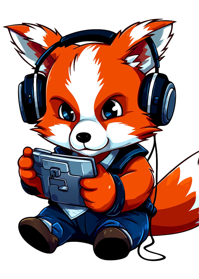 Cartoon Fox Gamer with Headphones