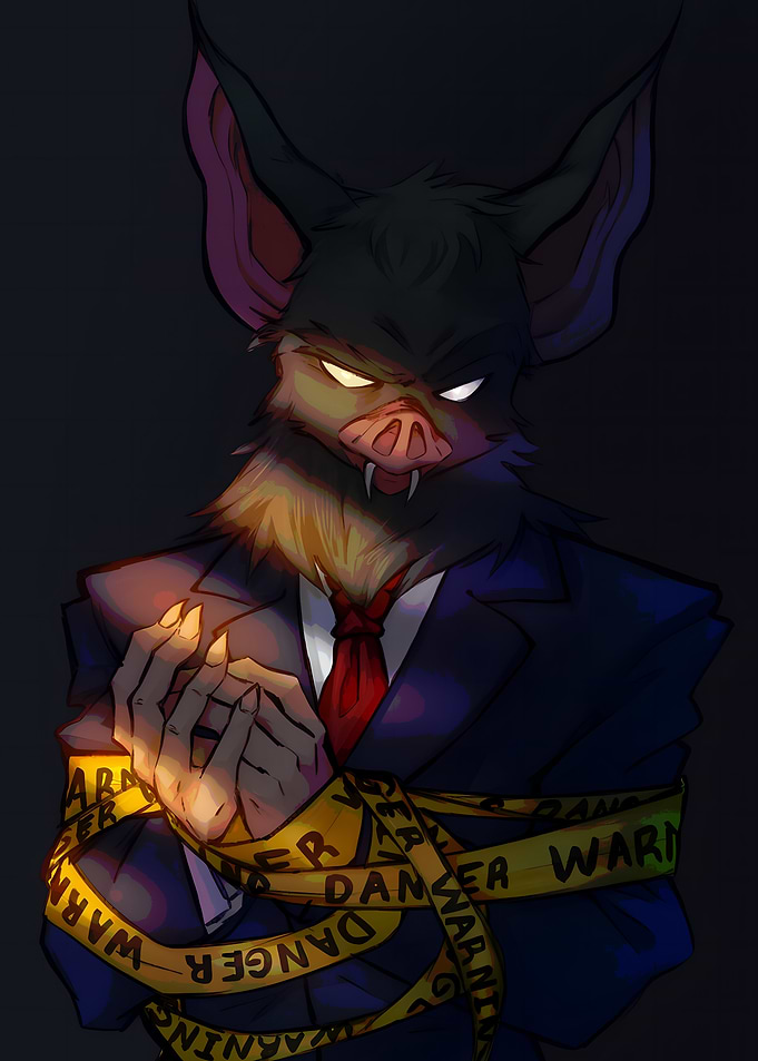 Anthropomorphic Bat in Suit with Warning Tape