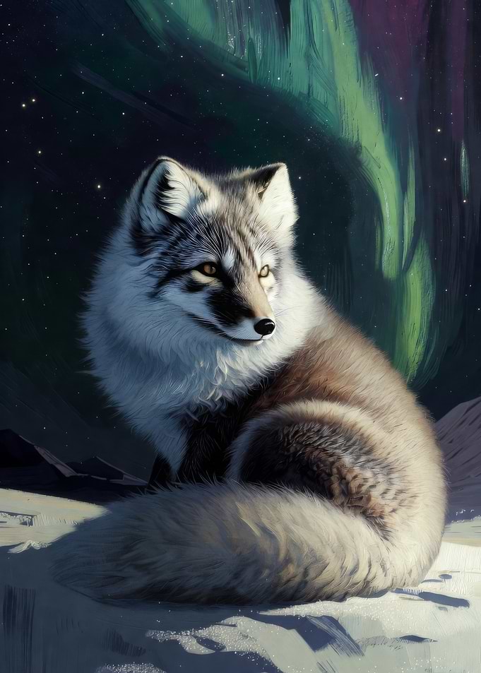 Fox Under Aurora Borealis