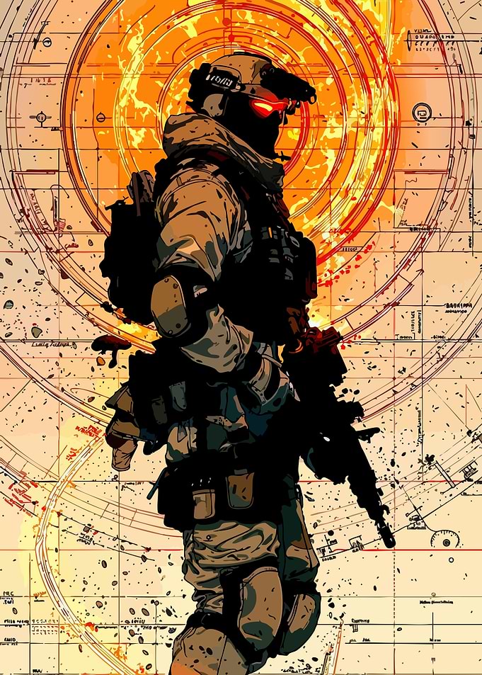Soldier with Red Eyes on Map