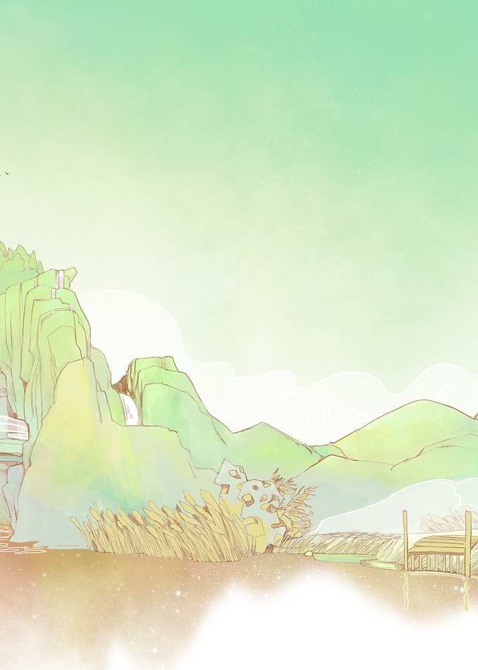 Pastel Landscape with Lake and Mountains