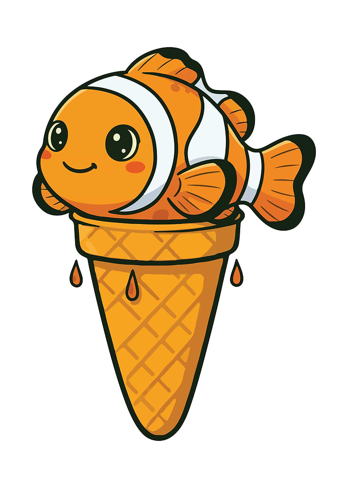 Clownfish Ice Cream Cone Cartoon