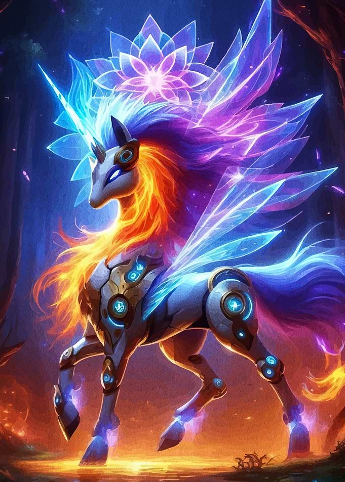 Futuristic Crystal Unicorn Forest