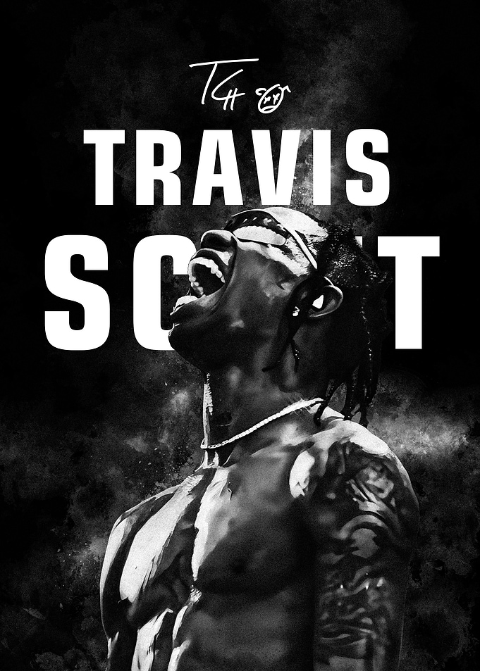 Travis Scott Black and White Portrait