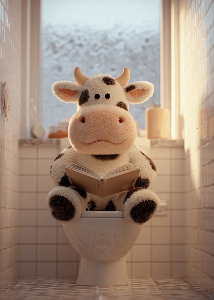 Cow Reading on Toilet