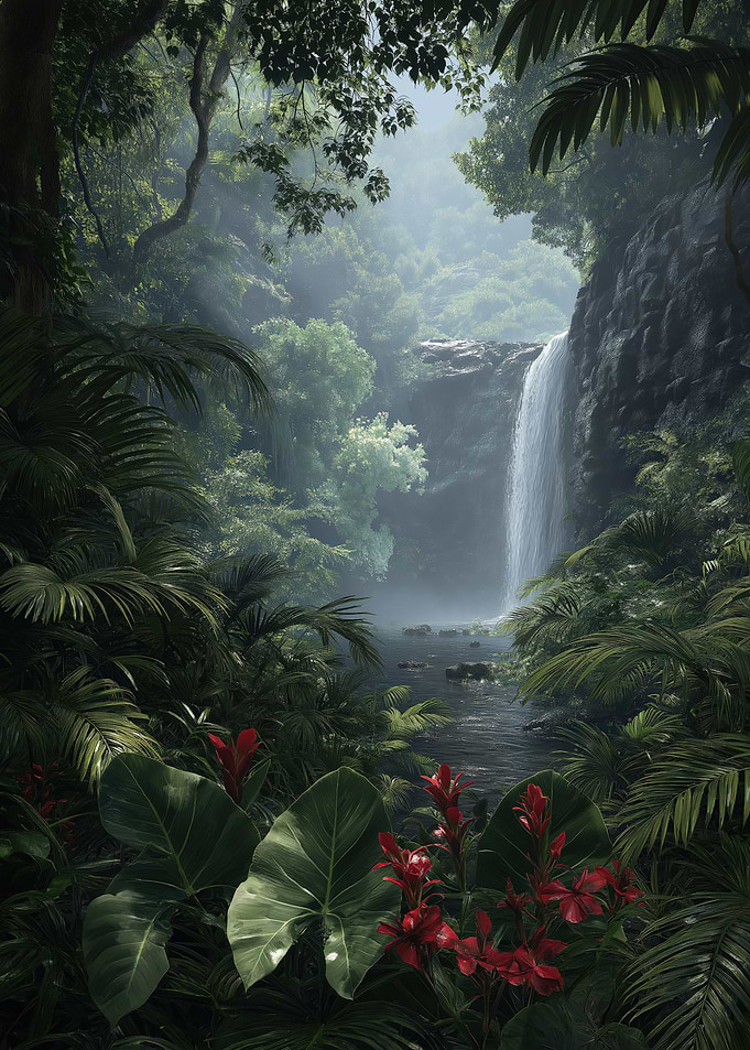 Sunlit Waterfall