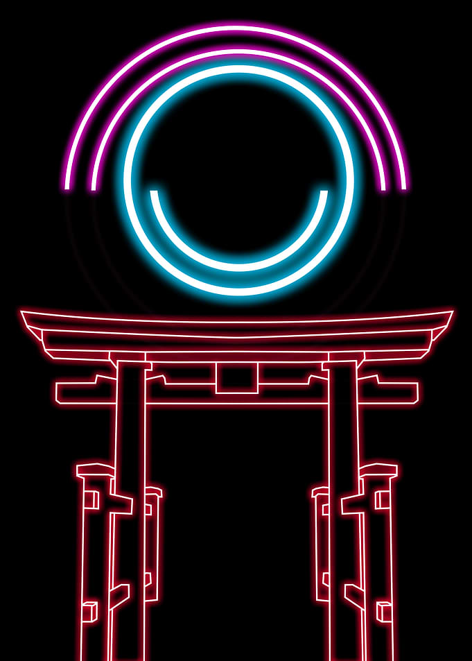 Neon Torii Gate with Circular Lights