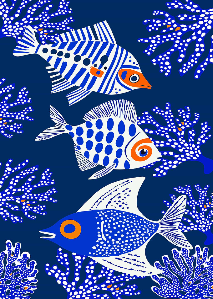 Stylized Fish and Coral Pattern