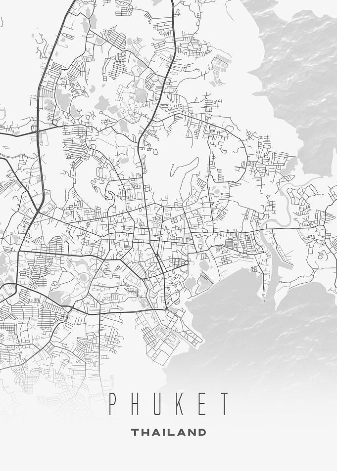 Phuket, Thailand - Minimalist Coastal City Map Poster, Modern Wall Art