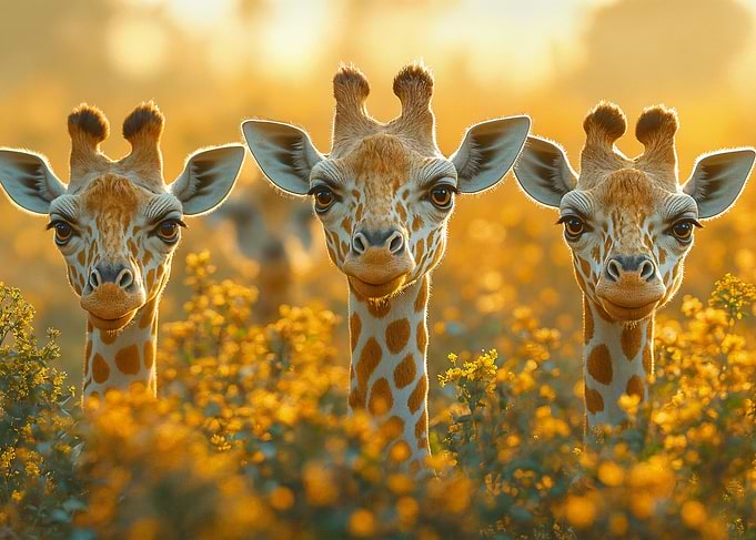 Three Giraffes in a Field