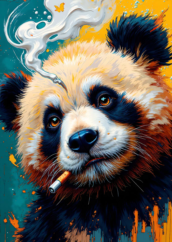 Red Panda Smoking Cigarette Digital Art