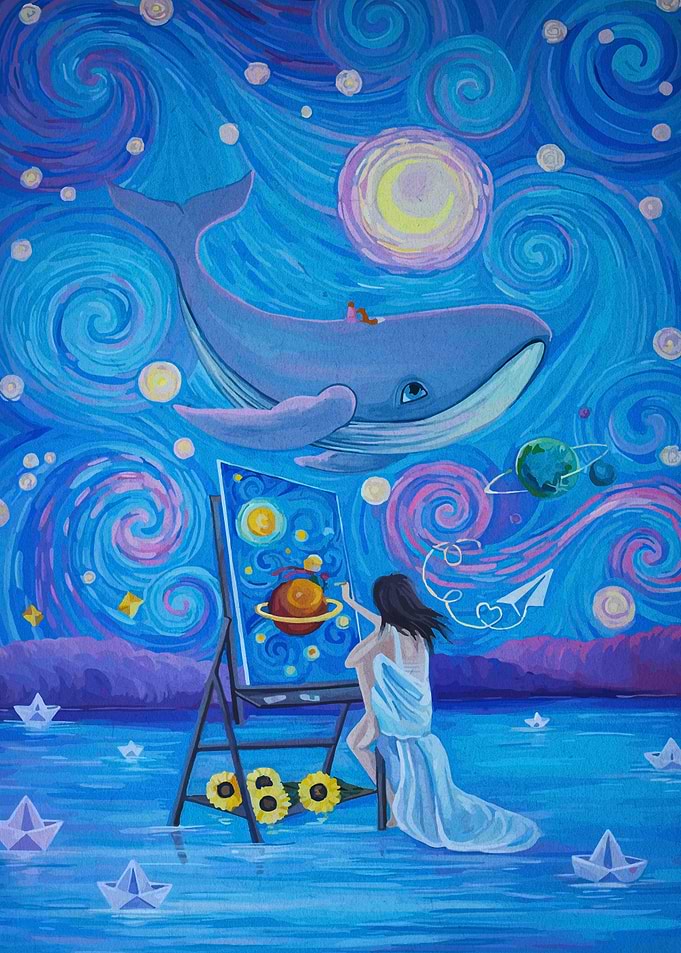 Whale, Artist, and Starry Night