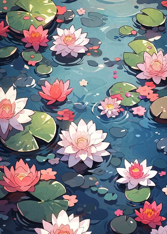 Water Lilies in a Pond