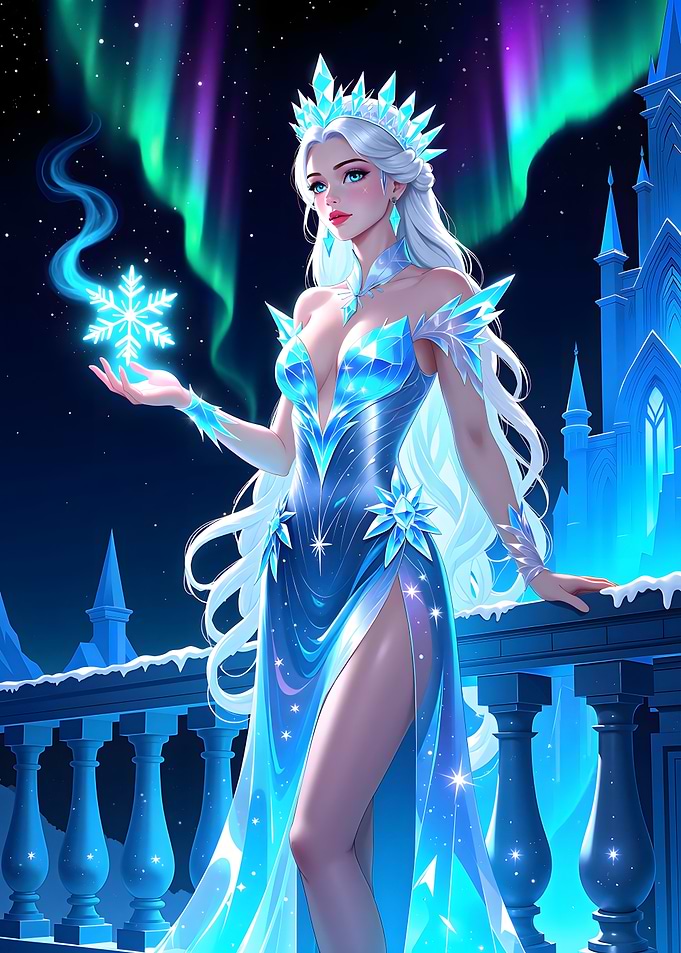 Ice Queen with Snowflake and Aurora