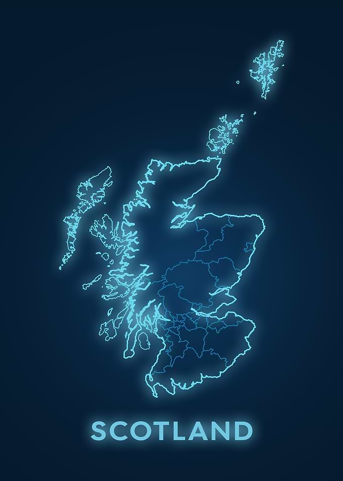 Scotland Map Neon Blue