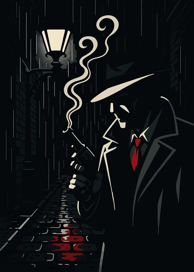 Noir Detective in Rainy Alley