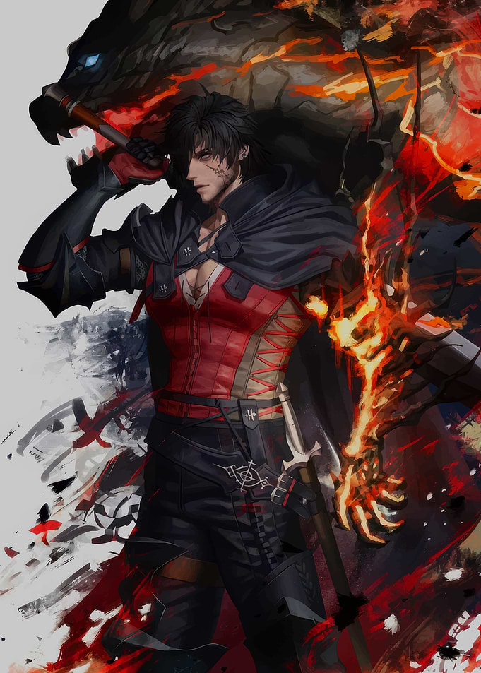 Fantasy Warrior with Fiery Companion