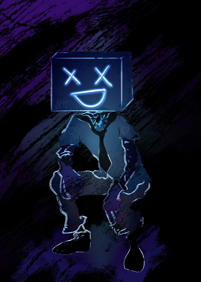 Neon Box Head Character