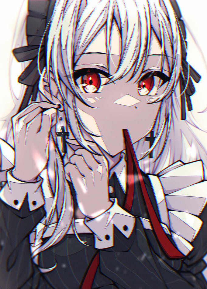 Anime Girl with Cross Earring
