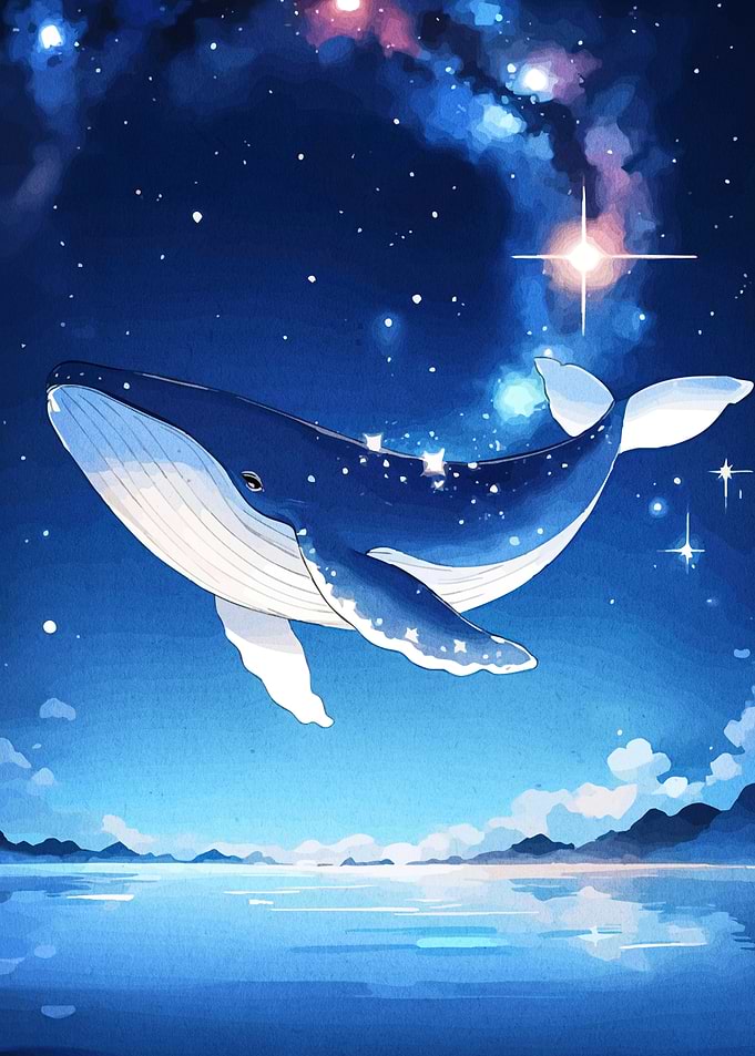Whale starry night sky
