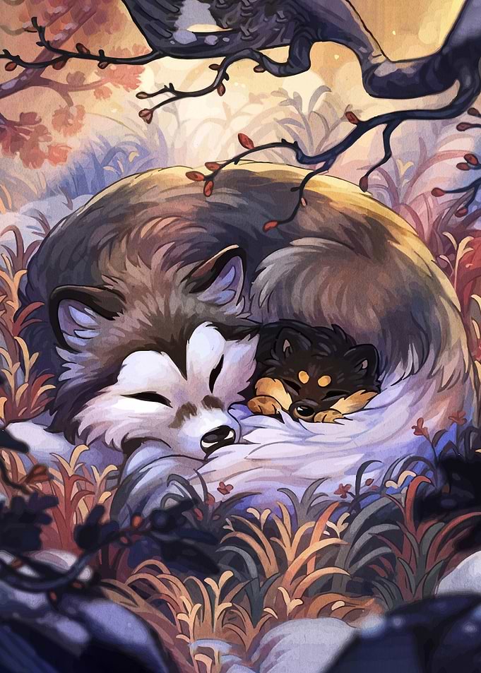 Sleeping Wolves in Autumnal Setting