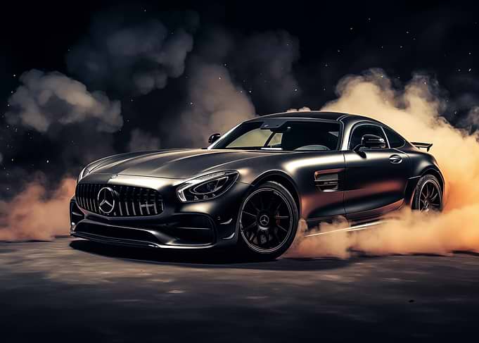 Black matt car in smoke