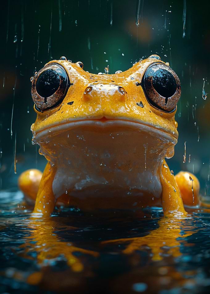 Yellow Frog in the Rain