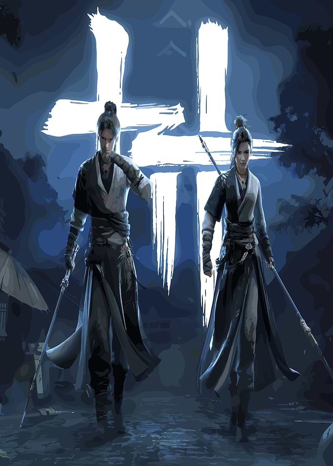 Martial Arts Duo in Blue