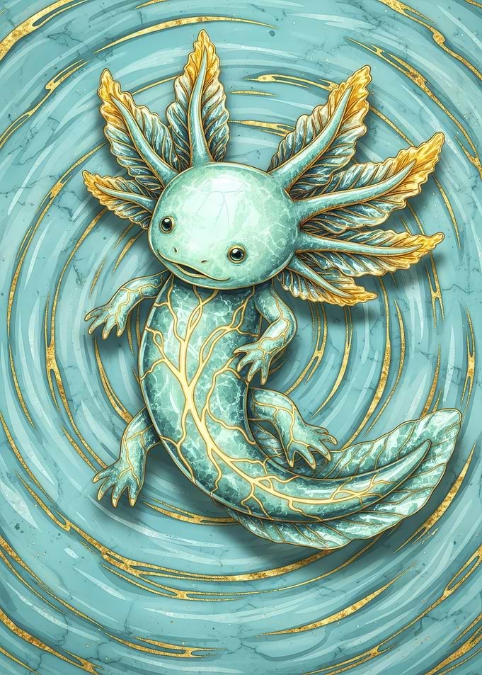 Axolotl in Teal and Gold