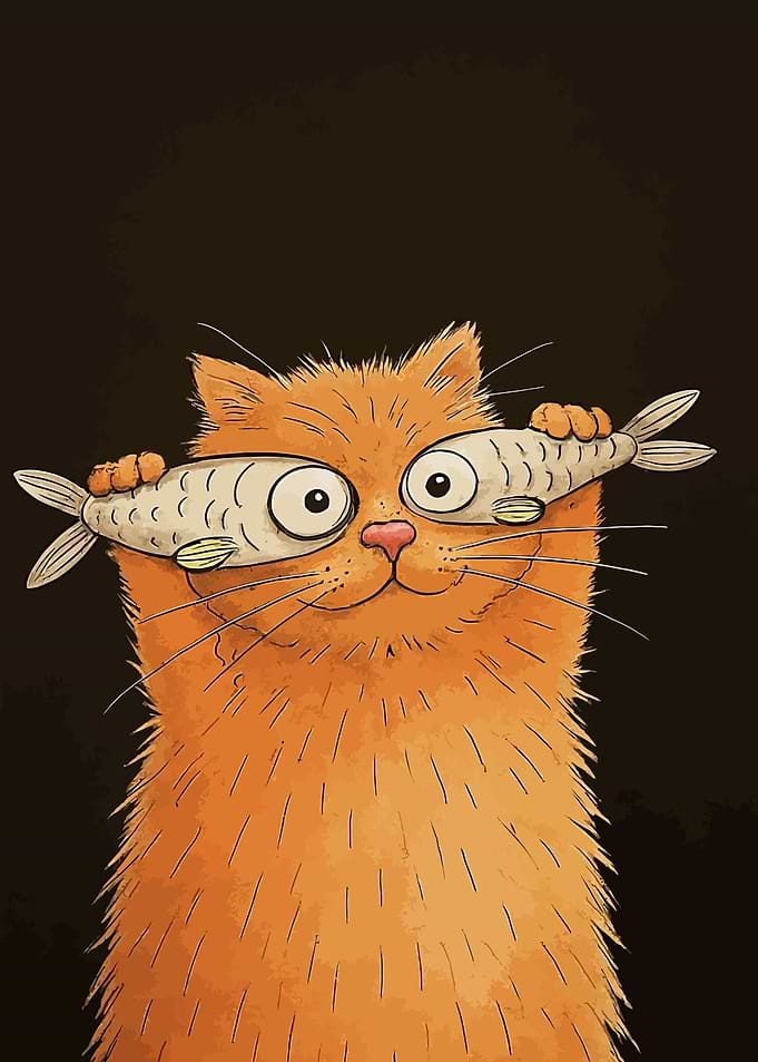 Cartoon Cat with Fish Eyes